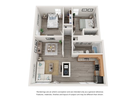 Floor plan for 2 beds, 1 bath, 896 sqft