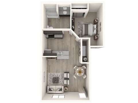 Floor plan for 1 bed, 1 bath, 841 sqft