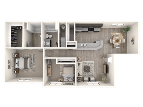 Floor plan for 2 beds, 2 baths, 1088 sqft
