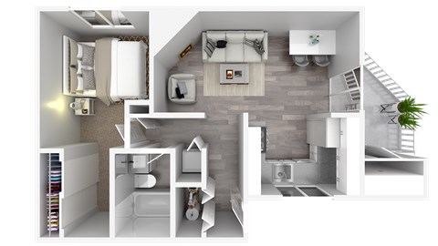 Floor plan for 1 bed, 1 bath, 615 sqft