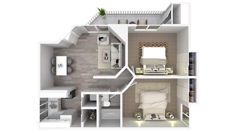Floor plan for 2 beds, 1 bath, 821 sqft