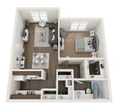 Floor plan for 1 bed, 1 bath, 650 sqft