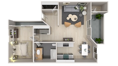 Floor plan for 1 bed, 1 bath, 745 sqft