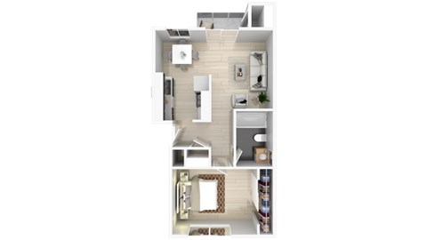 Floor plan for 1 bed, 1 bath, 610 sqft