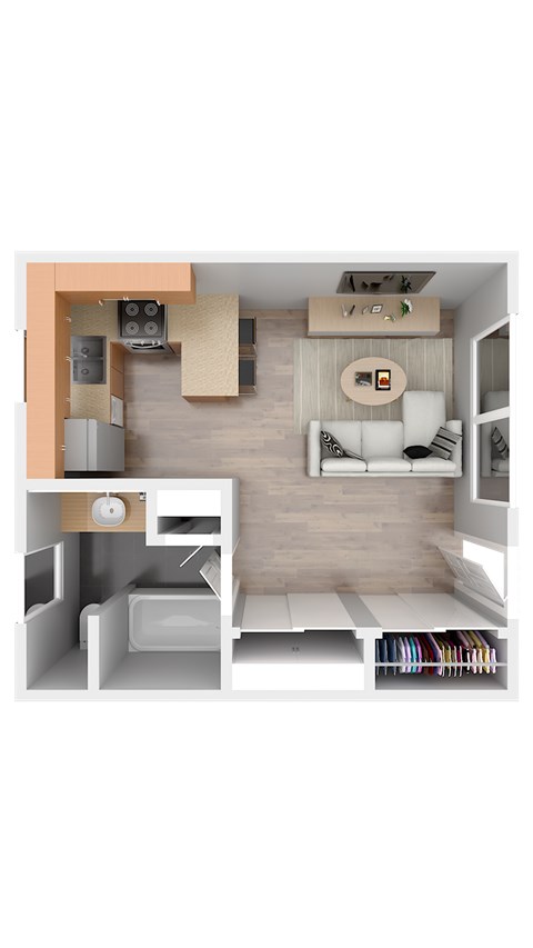 Floor plan for studio, 1 bath, 336 sqft