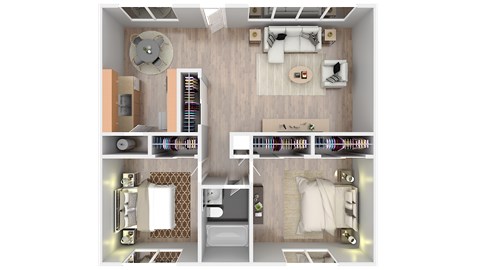 Floor plan for 2 beds, 1 bath, 840 sqft