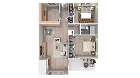 Floor plan for 2 beds, 1 bath, 932 sqft