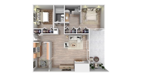 Floor plan for 2 beds, 2 baths, 1111 sqft