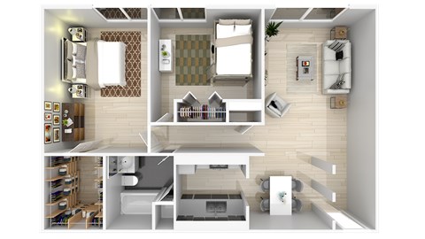 Floor plan for 2 beds, 1 bath, 807 sqft