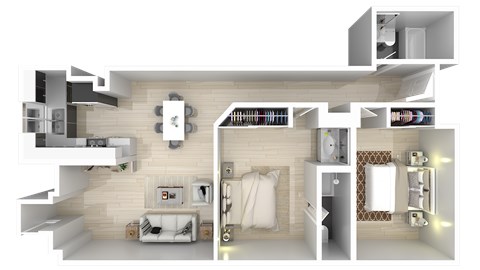 Floor plan for 2 beds, 2 baths