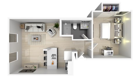 Floor plan for 1 bed, 1 bath