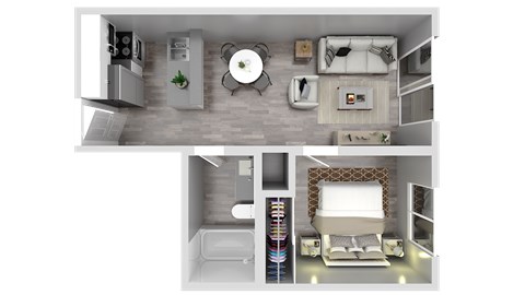 Floor plan for 1 bed, 1 bath