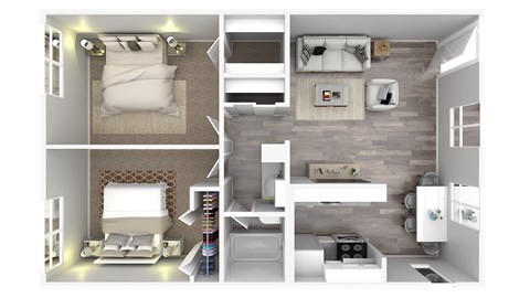 Floor plan for 2 beds, 1 bath