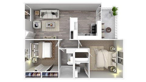 Floor plan for 2 beds, 1.5 baths