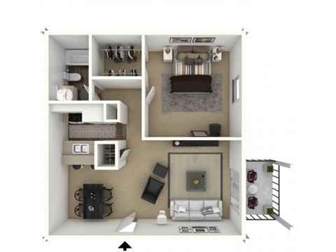 Floor plan for 1 bed, 1 bath, 700 sqft