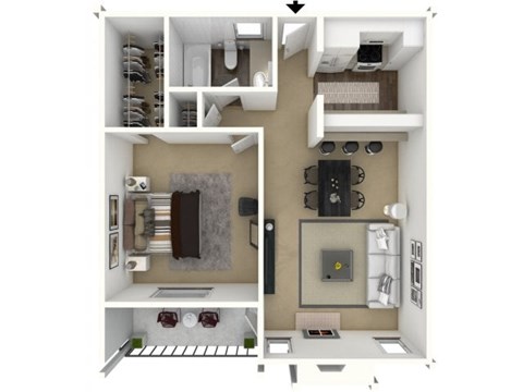 Floor plan for 1 bed, 1 bath, 700 sqft