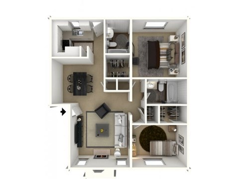Floor plan for 2 beds, 2 baths, 980 sqft