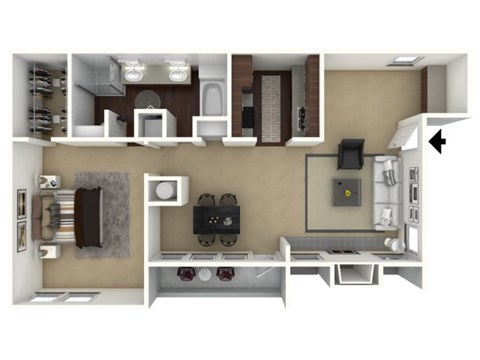 Floor plan for 1 bed, 1 bath, 806 sqft