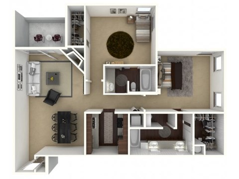 Floor plan for 2 beds, 2 baths, 1004 sqft