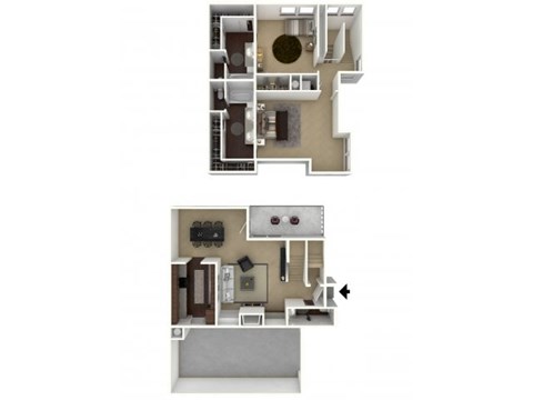 Floor plan for 2 beds, 2.5 baths, 1228 sqft