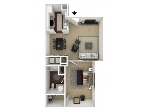 Floor plan for 1 bed, 1 bath, 690 sqft