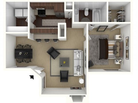 Floor plan for 1 bed, 1 bath, 660 sqft