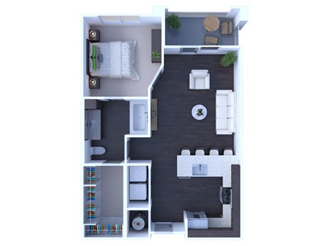 Floor plan for 1 bed, 1 bath, 678 sqft