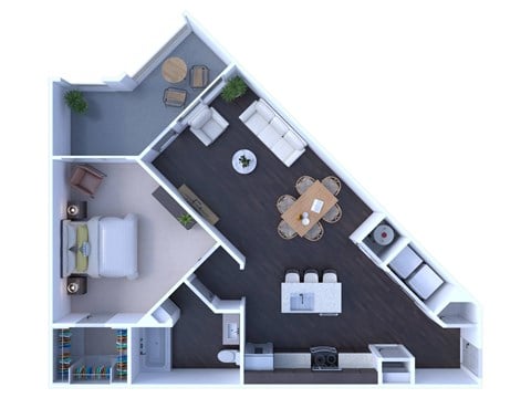 Floor plan for 1 bed, 1 bath, 783 sqft