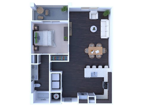 Floor plan for 1 bed, 1 bath, 817 sqft