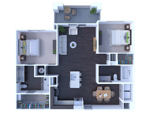 Floor plan for 2 beds, 2 baths, 1062 sqft