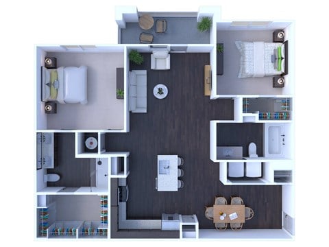 Floor plan for 2 beds, 2 baths, 1160 sqft