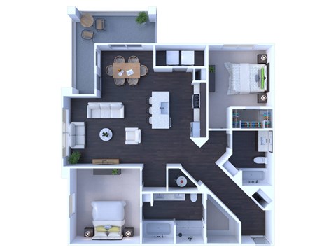 Floor plan for 2 beds, 2 baths, 1211 sqft