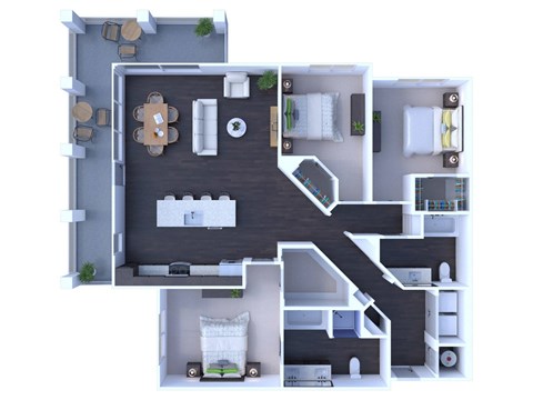 Floor plan for 3 beds, 2 baths, 1424 sqft
