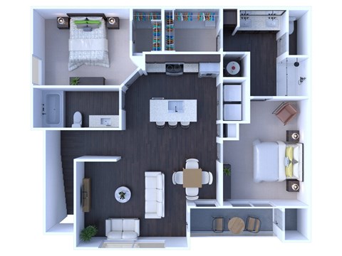 Floor plan for 2 beds, 2 baths, 1127 sqft