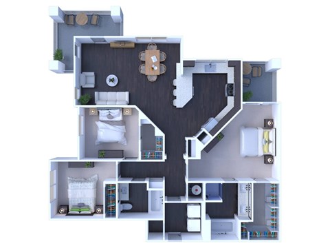 Floor plan for 3 beds, 2 baths, 1367 sqft