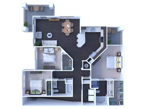Floor plan for 3 beds, 2 baths, 1454 sqft