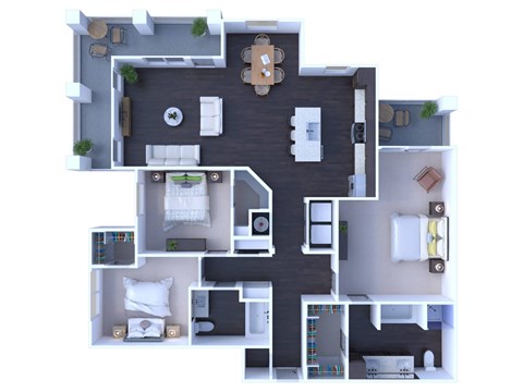 Floor plan for 3 beds, 2 baths, 1477 sqft