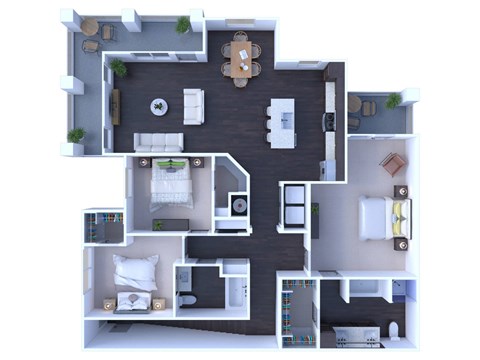 Floor plan for 3 beds, 2 baths, 1564 sqft