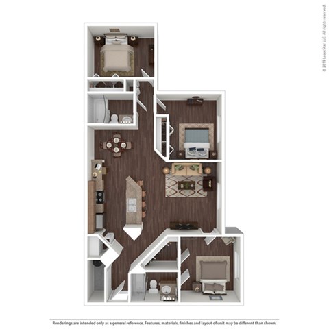 Floor plan for 3 beds, 2 baths, 1167 sqft