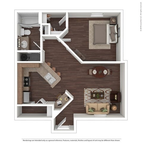 Floor plan for 1 bed, 1 bath, 704 sqft