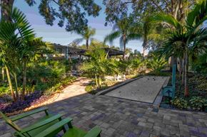 Tampa apartment for rent - A garden with a bench and a pathway.