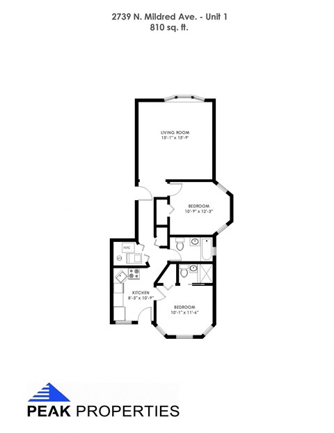 Floor plan for 2 beds, 2 baths, 810 sqft