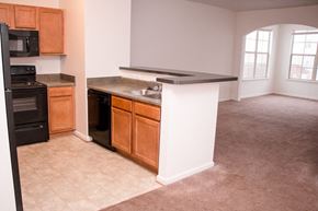 Lynchburg apartment for rent - an empty kitchen with a stove and a sink
