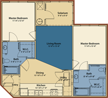 Floor plan for 2 beds, 2 baths, 1082 sqft