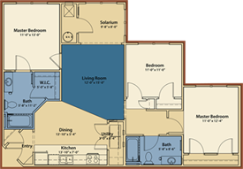 Floor plan for 3 beds, 2 baths, 1263 sqft