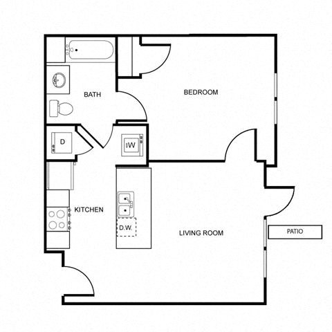 Floor plan for 1 bed, 1 bath, 588 sqft
