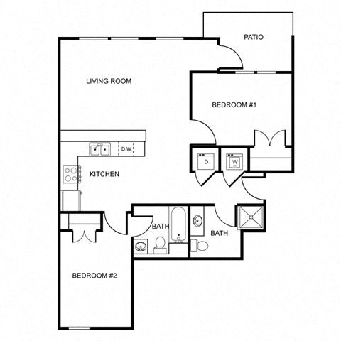 Floor plan for 2 beds, 2 baths, 868 sqft