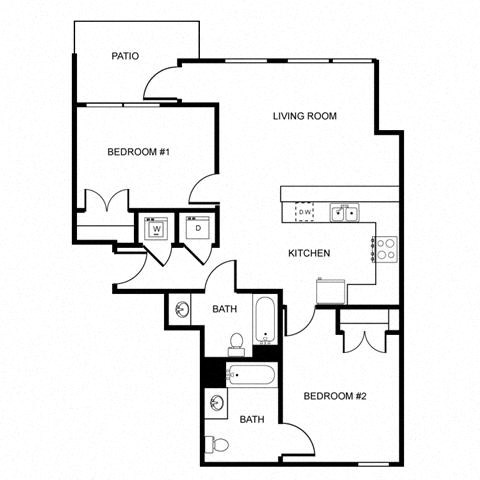 Floor plan for 2 beds, 2 baths, 920 sqft