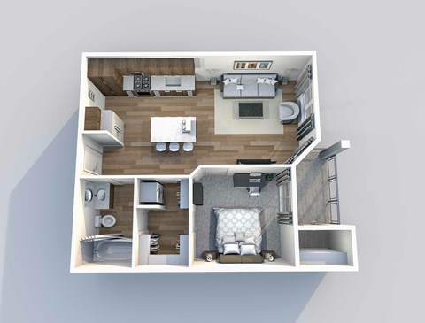 Floor plan for 1 bed, 1 bath, 609 sqft