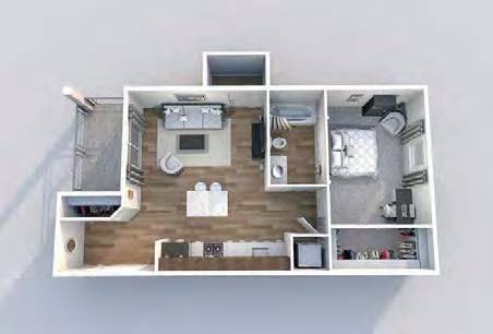 Floor plan for 1 bed, 1 bath, 562 sqft